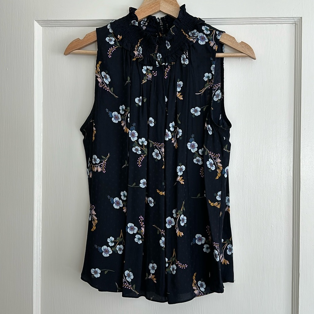 Rebecca Taylor Navy Silk Floral Sleeveless Top 4